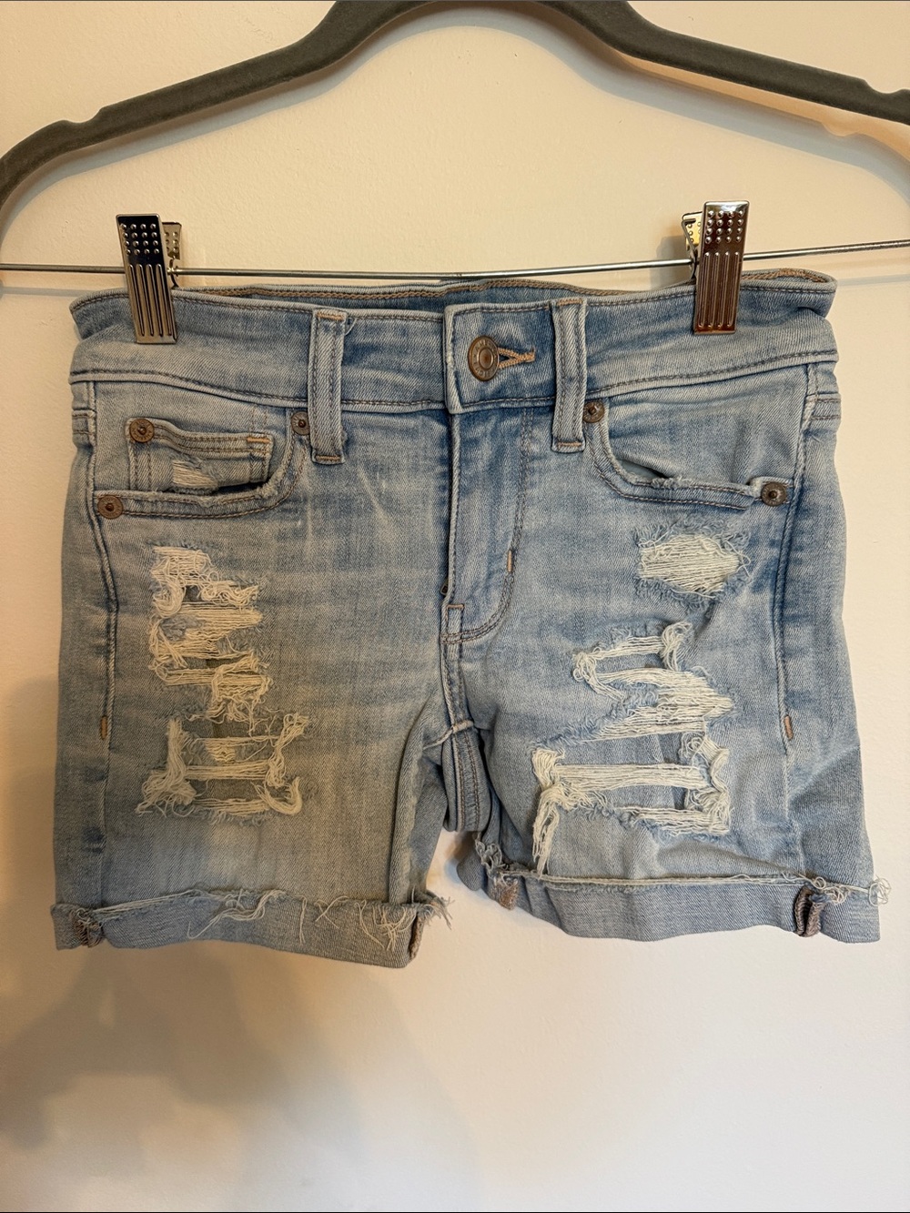 American Eagle Outfitters Light Blue Distressed Denim Jean Shorts